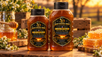 Southern Drip Farms 16 oz and 24 oz honey bottles together in a wide tabletop display; mixed case contains six of each size